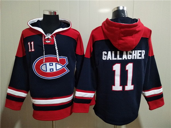 Men's Montreal Canadiens #11 Brendan Gallagher Navy/Red Lace-Up Pullover Hoodie